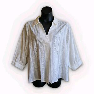 karl lagerfeld paris XL White Eyelet Lace Tunic Top 3/4 Balloon Sleeves